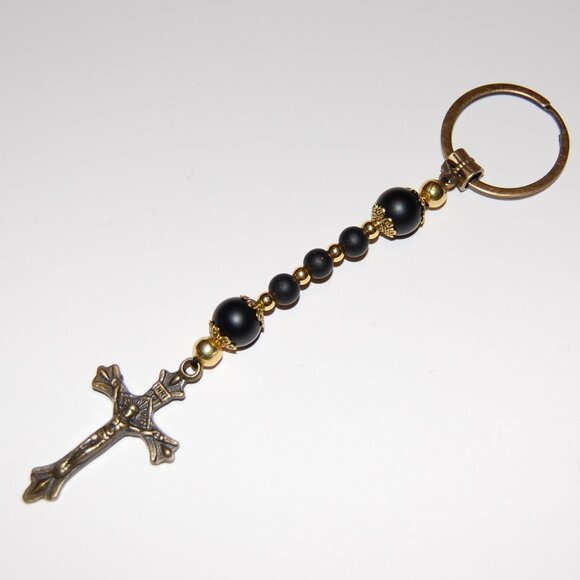 Rosary Keychain,Gemstone Beads Keychain,Cross Keychain,Rosary Cross Keychain - Picture 1 of 2